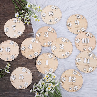 Foto 1 | Foto 1 | Baby Monthly Milestone Cards Whaline, 12 Unidades, 3d, Madera De Margarita - Venta Internacional.