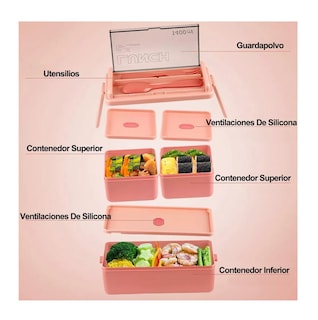 Foto 3 | Foto 3 | Lonchera Desmontable Lunch Box 2 Niveles color Rosa con Cubiertos