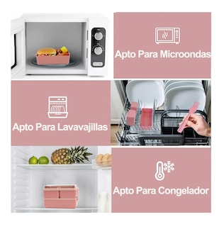 Foto 5 | Foto 5 | Lonchera Desmontable Lunch Box 2 Niveles color Rosa con Cubiertos
