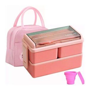 Foto 1 | Foto 1 | Lunch Box 2 Niveles Loncheras Topper 1400ml+ Bolsas+ Taza Eo Safe Imports Esi-11422 Rosa