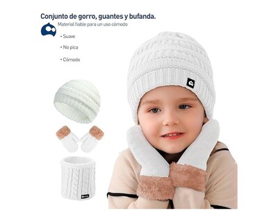 Foto 2 | Foto 2 | Juego de Gorro / Bufanda / Guantes Invernales Bluelander Blancos para Niños
