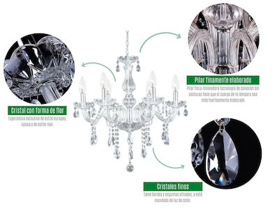 Foto 3 | Foto 3 | Candelabro de Cristal Iliosinnova Transparente 6 Focos Estilo Europeo
