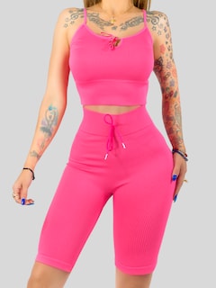 Foto 7 | Foto 7 | Conjunto Deportiva Mujer Short Y Blusa Conj-069 Rosa Stretch Fit Push Up