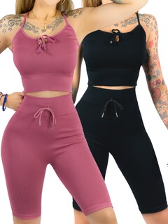 Foto 1 | Foto 1 | Set De 2 Conjunto Deportiva Mujer Short Y Blusa Conj-069 Surtido En Color Stretch Fit Push Up