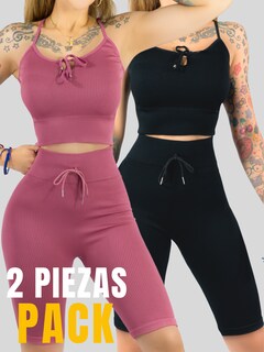 Foto 5 | Foto 5 | Set De 2 Conjunto Deportiva Mujer Short Y Blusa Conj-069 Surtido En Color Stretch Fit Push Up