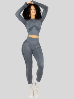 Foto 2 | Foto 2 | Set Deportivo Mujer Gym Yoga O Casual Conj-071 Gris Claro Conjunto De Blusa Y Leggins