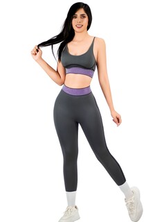 Foto 1 | Foto 1 | Conjunto Deportivo 2 Piezas Top Y Leggings Conj-080 Gris Oscuro Mujer Gym Yoga O Casual