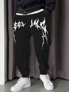 Foto 4 | Foto 4 | Pantalones Deportivos Zaful Estampados Para Hombre, Color Negro Flameado, Xxl - Venta Internacional.