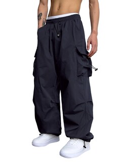 Foto 1 | Foto 1 | Pantalones Cargo Zaful Con Bolsillo Plano, Paracaídas Para Hombre, Color Azul Marino, Talla M - Venta Internacional.