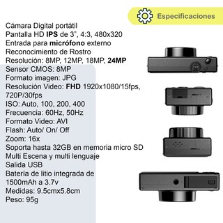 Foto 5 | Foto 5 | Cámara Digital Vak Cdr1 Lcd 3' 24mp Video Efectos Pc