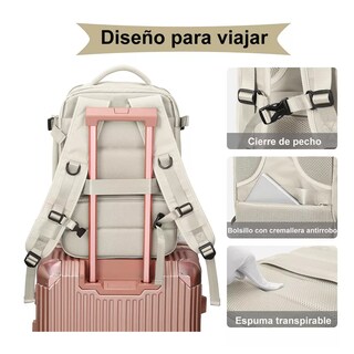 Foto 6 | Foto 6 | Mochila Para Laptop Viaje Con Gran Capacidad Beige