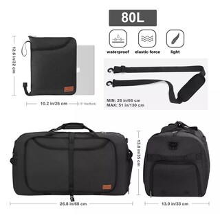 Foto 2 | Foto 2 | Maleta Bolsa De Viaje Bolsa Deportiva Gym Fitness Bag 75l Eo Safe Imports Esi-15685 Negro