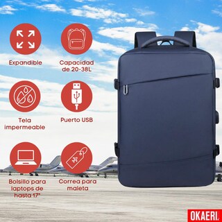 Foto 5 | Foto 5 | Mochila Viaje 38l Grande Laptop 17 Pulgadas Hombre Expandible Gris