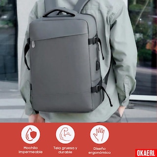 Foto 7 | Foto 7 | Mochila Viaje 38l Grande Laptop 17 Pulgadas Hombre Expandible Gris