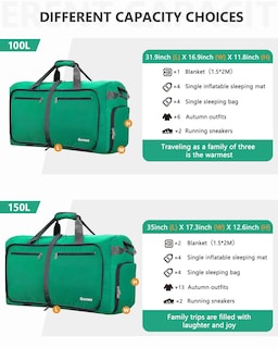 Foto 5 | Foto 5 | Bolsa De Viaje Gonex, 100 L, Plegable, Repelente Al Agua, Verde - Venta Internacional.