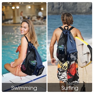 Foto 2 | Foto 2 | Bolsa De Natación Wandf, Mochila De Malla Con Cordón, Impermeable, Azul Oscuro - Venta Internacional.