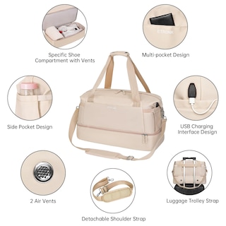 Foto 5 | Foto 5 | Bolsa De Gimnasio Etronik, Bolsa De Viaje De 55 Litros Con Puerto Usb Para Mujer, Color Caqui - Venta Internacional.