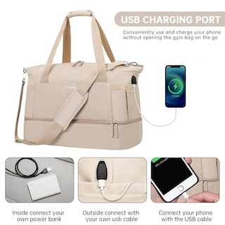 Foto 7 | Foto 7 | Bolsa De Gimnasio Etronik, Bolsa De Viaje De 55 Litros Con Puerto Usb Para Mujer, Color Caqui - Venta Internacional.