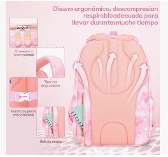 Foto 3 | Foto 3 | Mochila Bolsa Niña Escolar Primaria Infantil Impermeable Aitirrobo Arcoíris Capacidad Lazo Rosa