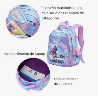 Foto 5 | Foto 5 | Mochila Escolar Infantil Impermeable De Sirena Para Primaria