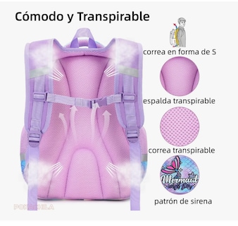 Foto 7 | Foto 7 | Mochila Escolar Infantil Impermeable De Sirena Para Primaria