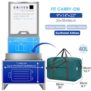 Foto 2 | Foto 2 | Bolsa De Mano Plegable Narwey Para United Airlines 40 L, Color Verde Azulado - Venta Internacional.