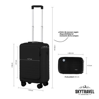 Foto 3 | Foto 3 | Maleta de Viaje 10kg 20 Pulgadas Cabina Carry On 4 Rueda 360 Negro