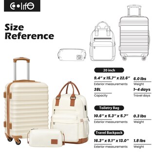 Foto 7 | Foto 7 | Set De Equipaje Coolife De 3 Piezas Con Tapa Rígida Con Cierre Tsa Spinner, Azul Marino - Venta Internacional.