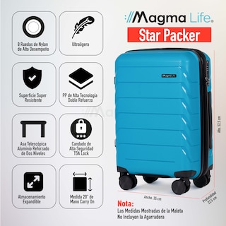 Foto 6 | Foto 6 | Magma Life Maleta De Viaje De 10 Kg Star Carry On, Cierre Expandible Mayor Capacidad, Candado Tsa, Pp Alta Tecnologia, 8 Ruedas