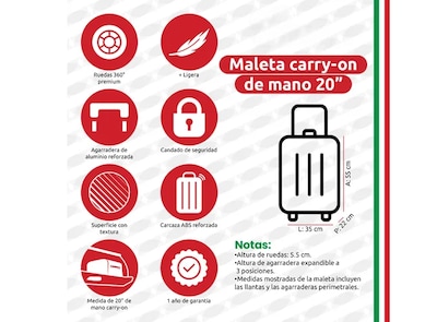 Foto 2 | Foto 2 | Maleta De Viaje Rígida Carry On De Mano Cabina Modelo Argenta 20 Pulgadas 10 Kg Con Candado Seguridad