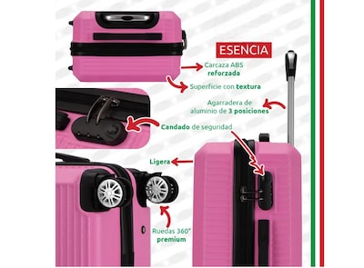 Foto 3 | Foto 3 | Maleta De Viaje Rígida Carry On De Mano Cabina Modelo Esencia Rosa 20 Pulgadas 10 Kg Con Candado Seguridad