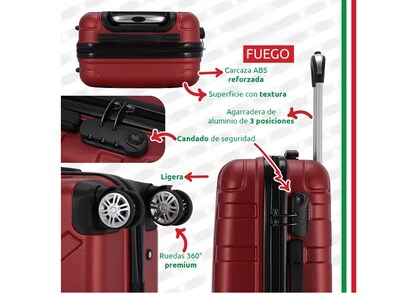 Foto 3 | Foto 3 | Maleta De Viaje Rígida Carry On De Mano Cabina Modelo Fuego 20 Pulgadas 10 Kg Con Candado Seguridad