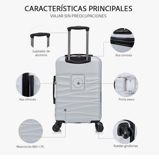 Foto 3 | Foto 3 | Maleta Cabina 20'' Rigida Con Portavasos 10kg Ruedas 360°
