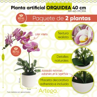 Foto 2 | Foto 2 | Planta Artificial Moderna Con Maceta Decorativa Real Style Orquídea Compacta Pack De 2 Unidades De 40cm De Alto