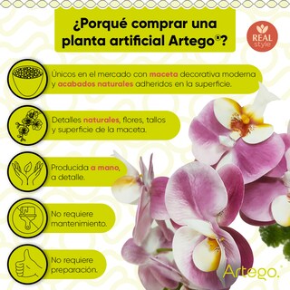 Foto 3 | Foto 3 | Planta Artificial Moderna Con Maceta Decorativa Real Style Orquídea Compacta Pack De 2 Unidades De 40cm De Alto
