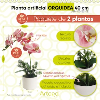 Foto 2 | Foto 2 | Planta Artificial Moderna Con Maceta Decorativa Real Style Orquídea Compacta Pack De 2 Unidades De 40cm De Alto