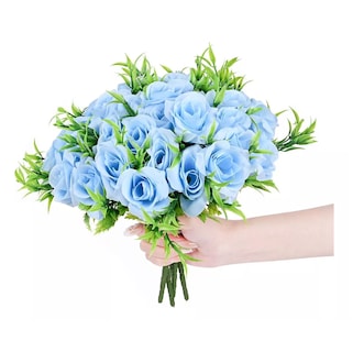 Foto 3 | Foto 3 | 5 Ramos Flores Rose Artificiales Rama Decorativa 35 Flores Azul