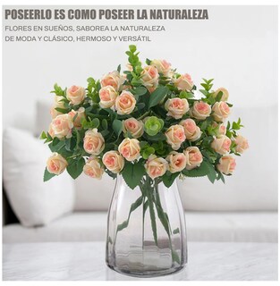 Foto 3 | Foto 3 | 5 Ramos Flores Rose Artificiales Rama Decorativa 50 Flores Eo Safe Imports Esi-19810 Beige