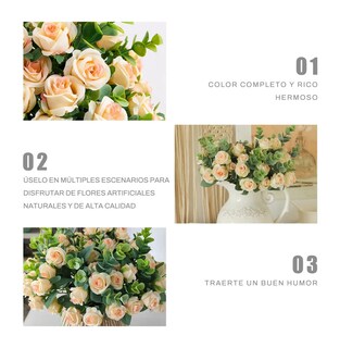Foto 4 | Foto 4 | 5 Ramos Flores Rose Artificiales Rama Decorativa 50 Flores Eo Safe Imports Esi-19810 Beige