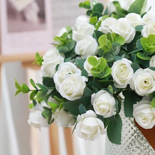 Foto 2 | Foto 2 | 5 Ramos Flores Rose Artificiales Rama Decorativa 50 Flores Eo Safe Imports Esi-19809 Blanco