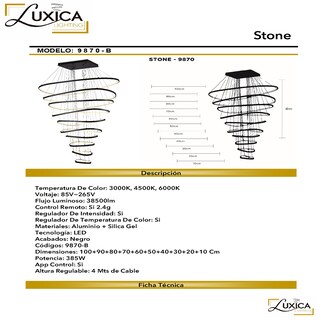 Foto 3 | Foto 3 | Lámpara Luxica Lighting STONE 9870 B color Negro Candil Colgante