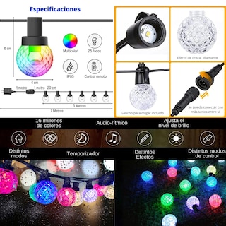 Foto 3 | Foto 3 | Serie De 25 Focos Led Multicolor RGB Ic Hub Smart Bluetooth Con App Audiorítmica Dosyu Bwsl11 5 Metros