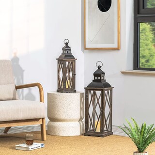 Foto 5 | Foto 5 | Juego De 2 Faroles Para Velas Glitzhome Farmhouse, Madera Y Metal - Venta Internacional.
