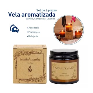 Foto 3 | Foto 3 | 3 Velas Aromáticas Decorativas 100 % Soya Aromaterapia 3.5 Onzas Vainilla, Campanilla y Lavanda
