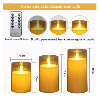 Foto 2 | Foto 2 | Velas Eléctricas Led Flama Realista con Control Remoto 3 Piezas 7.5 cm Dorado