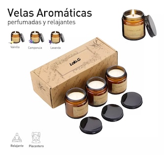 Foto 2 | Foto 2 | 3 Velas Aromáticas Decorativas 100% Soya Aromaterapia 3.5oz Vainilla, Campanilla, Lavanda