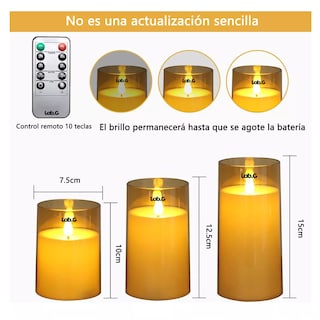 Foto 2 | Foto 2 | Velas Eléctricas Led Flama Realista con Control Remoto 3 Piezas 7.5 cm