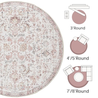 Foto 2 | Foto 2 | Alfombra Redonda Jinchan De 2,44 M, Lavable, Con Estampado Floral Rojo Vintage - Venta Internacional.