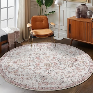 Foto 3 | Foto 3 | Alfombra Redonda Jinchan De 2,44 M, Lavable, Con Estampado Floral Rojo Vintage - Venta Internacional.
