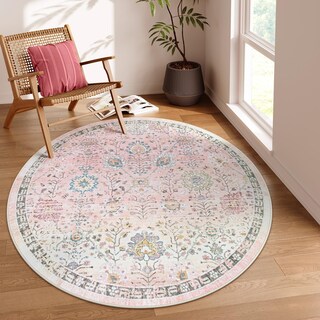 Foto 1 | Foto 1 | Alfombra Lahome, Rosa Claro, Bohemio, Redonda, 180 Cm, Lavable, Antideslizante - Venta Internacional.